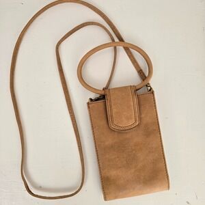 Hobo Sheila Phone Crossbody Bag Whiskey Brown Leather Minimalist Small Purse‎